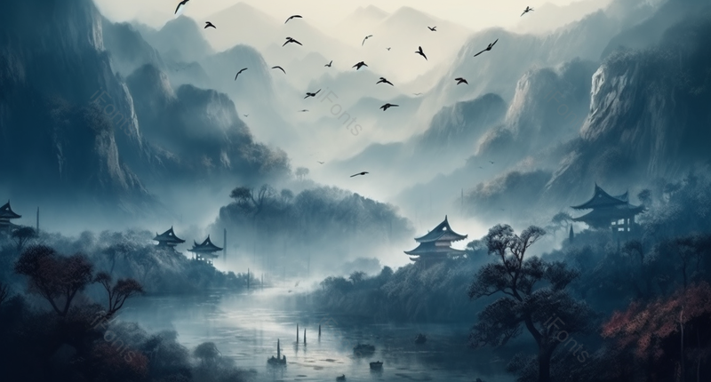 新中式水墨山水画风景背景图,插画/手绘图,插画/手绘图库,插画/手绘图下载,插画/手绘